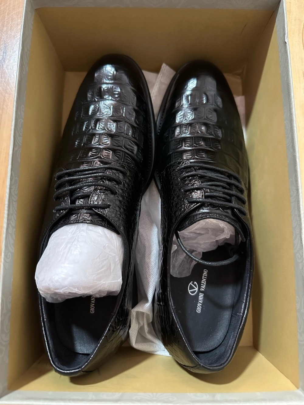 NEW Giovanni Valentino Black Croc Embossed Dress Shoes – Size 270 (US 9–9.5)